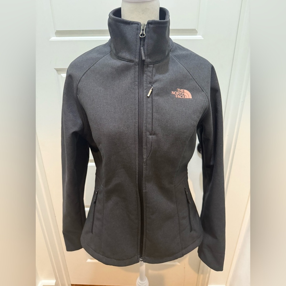 The North Face Women's Charcoal Gray Softshell Jacket with Pink Logo